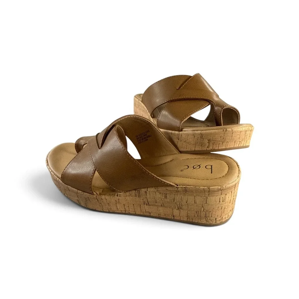 b.o.c. Born Concept Womens Tan Brown Cork Wedge Toe Loop Sandals BC0034216 9M